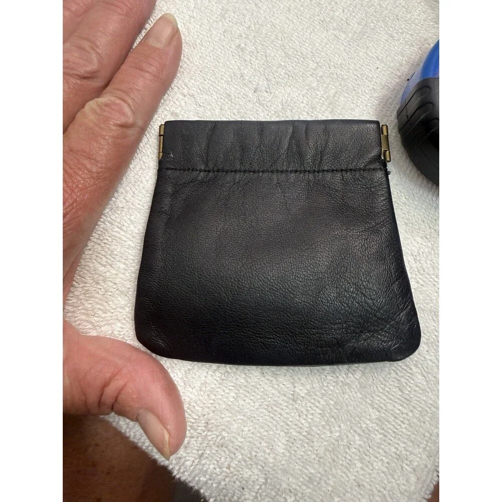Vera Pelle Made In Italy Coin Purse Black Leather Brass Hinges 4 X3”
